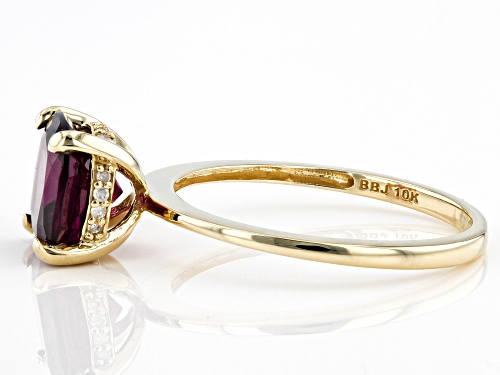 2.04ct Cushion Grape Color Garnet And 0.05ctw Round White Diamond Accent 10k Yellow Gold Ring - Size 8