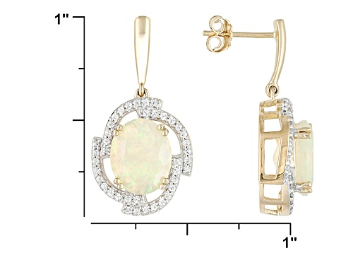 2.50ct Oval Ethiopian Opal With .54ctw Round White Zircon 10k Yellow Gold Earrings