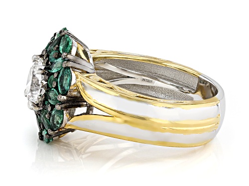 1.00ct Lab Grown Diamond, 1.21ctw Grizzly Emerald Rhodium/24k Gold Over Palladium Silver Ring - Size 8