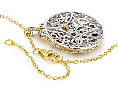 3.10ctw Multi-Gemstone Rhodium/24k Gold Over Palladium Sterling Silver Carnival Pendant With Chain
