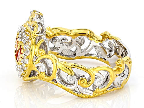 0.68ctw Padparascha Sapphire, White Zircon Rhodium/24k Gold Over Palladium Sterling Silver Ring - Size 9