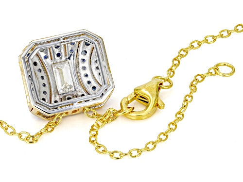 1.73ctw Lab Grown Diamond, Sapphire Rhodium/24k Gold Over Palladium Sterling Silver Pendant/Chain