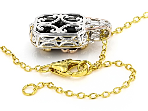 .08ctw Ruby, 14x10mm Black Onyx Rhodium/18k/24k Gold Over Palladium Silver Pendant/Chain