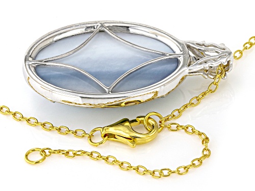 Cultured Mabe Pearl, .03ctw Grizzly Emerald Rhodium/24k Gold Over Palladium Silver Pendant/Chain