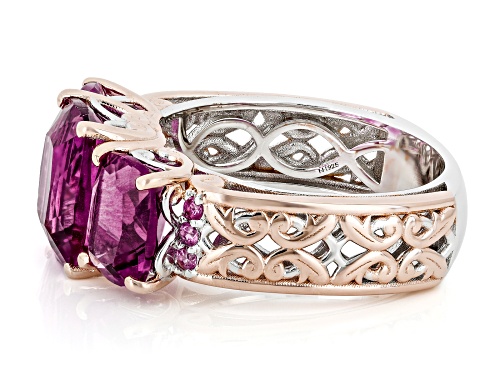 6.61ctw Pink Fluorite, .08ctw Sapphire Rhodium & 18k Gold Over Palladium Sterling Silver Ring - Size 7