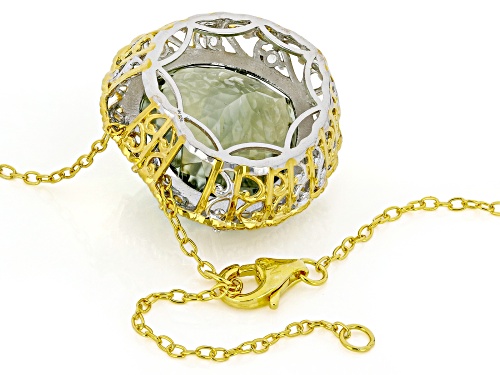 25.82ctw Prasiolite With White Zircon Heart Rhodium/24k Gold Over Palladium Silver Pendant/Chain