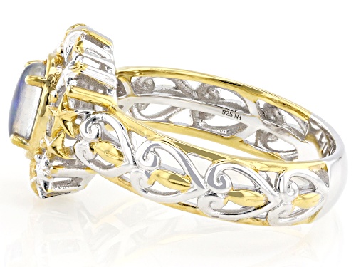 7x5mm Peacock Australian Opal Triplet Rhodium & 24K Yellow Gold Over Palladium Sterling Silver Ring - Size 10