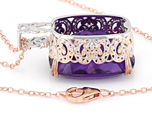 35.97ctw Amethyst, White Zircon Rhodium/18k Rose Gold Over Palladium Sterling Silver Pendant W/Chain