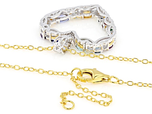 2.04ctw Multi-Gemstone Rhodium & 24k Gold Over Palladium Sterling Silver Pendant With Chain