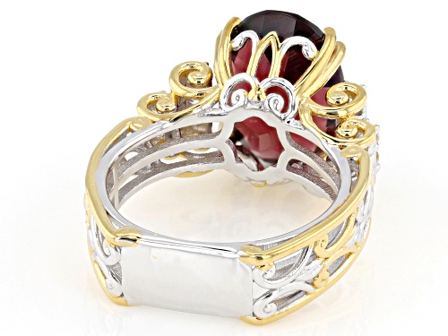 6.83ct Almandine Garnet, 0.38ctw White Zircon Rhodium/24k Gold Over Palladium Sterling Silver Ring - Size 6