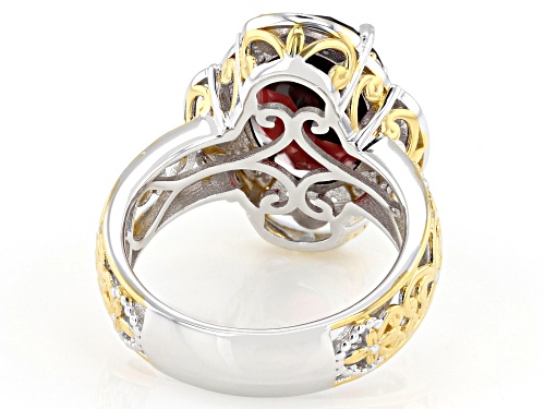 6.00ct Almandine Garnet, 0.48ctw White Zircon Rhodium/24k Gold Over Palladium Sterling Silver Ring - Size 7