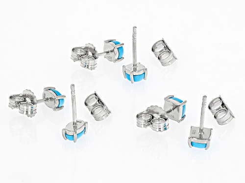 6x4mm And 5x5mm Mixed Shape Sleeping Beauty Turquoise Rhodium Over Sterling Silver Earring Stud Set