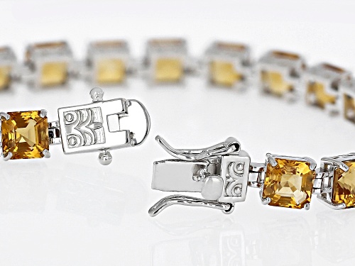 21.34ctw Asscher Cut Citrine Rhodium Over Sterling Silver Tennis Bracelet - Size 8