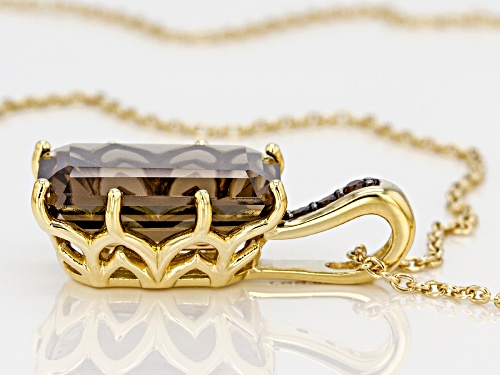 11.29ctw rectangular octagonal smoky quartz 18k yellow gold over sterling silver pendant with chain