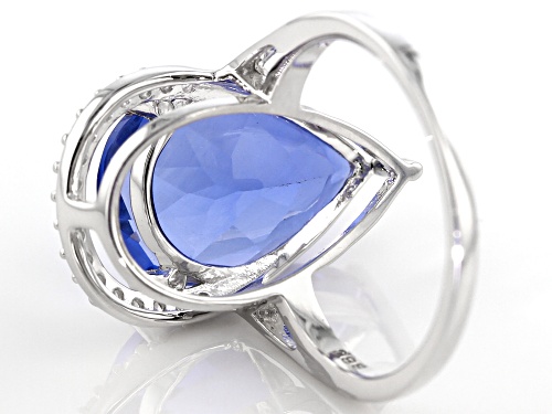 7.65ct pear shape color change blue fluorite & .22ctw white zircon rhodium over sterling silver ring - Size 8