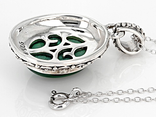 16x12mm oval cabochon malachite sterling silver pendant with chain