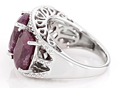 12.75CTW CUSHION INDIAN RUBY RHODIUM OVER STERLING SILVER 3-STONE RING - Size 6