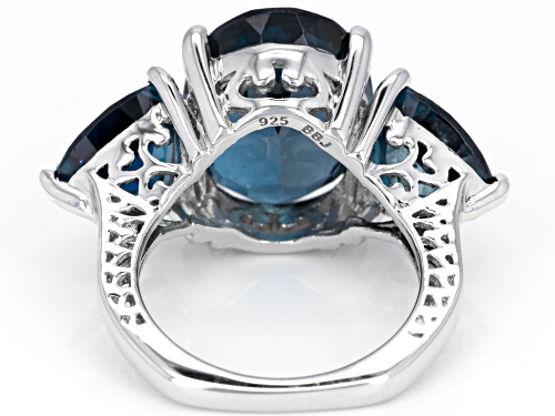 15.72ctw oval and trillion London Blue Topaz rhodium over sterling silver 3-stone ring - Size 8