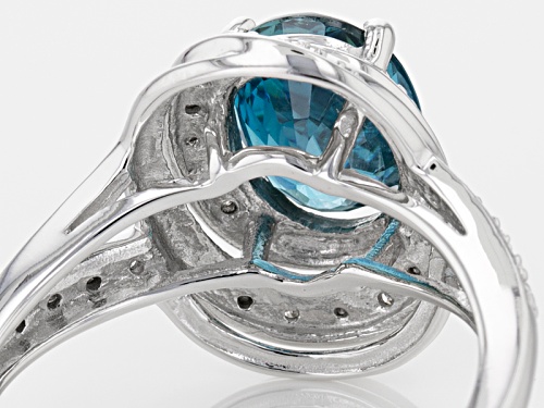 2.50ct Oval Blue Zircon With .05ctw Round White Diamond Accents 10k White Gold Ring - Size 8