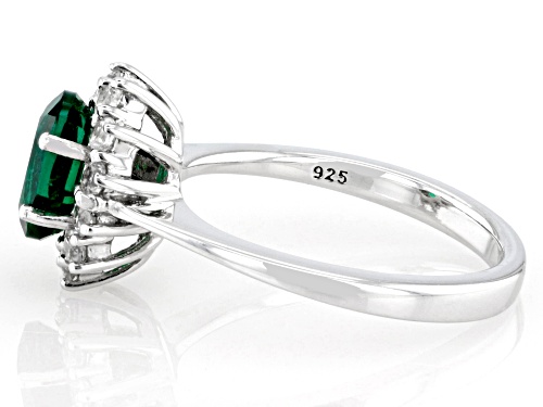 0.94ct Lab Created Emerald With 0.51ctw White Zircon Rhodium Over Sterling Silver Ring - Size 8