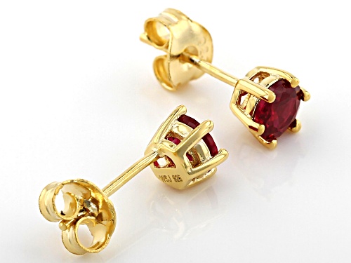 .94ctw round lab created ruby 18k yellow gold over sterling silver stud earrings