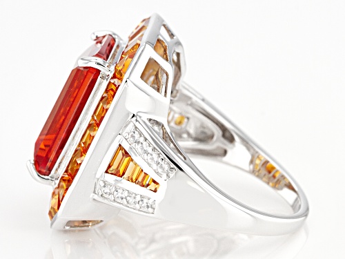 12.13ctw Lab Created Padparadscha Sapphire with .12ctw White Zircon Rhodium Over Silver Ring - Size 7