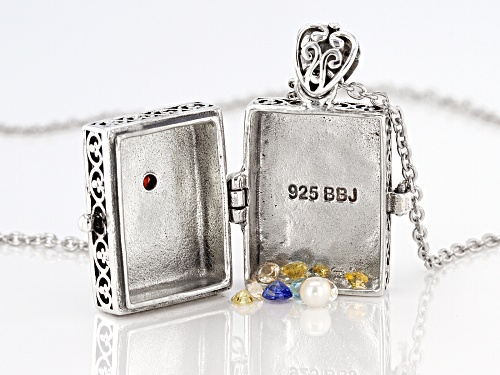 .10ct Vermelho Garnet™Cultured Freshwater Pearl,  Multi Gem Rhodium Over Silver Prayer Box Pendant