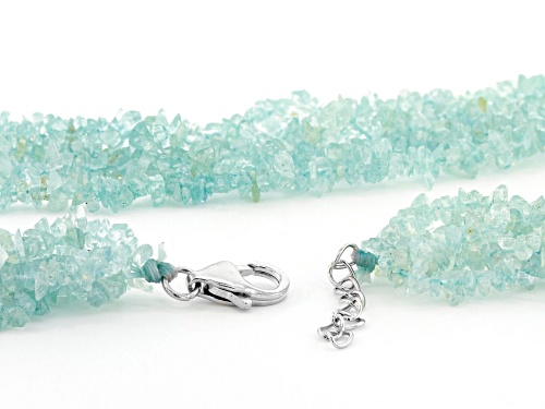 Free-Form Aquamarine Chips Rhodium Over Sterling Silver 5-Strand Necklace - Size 19