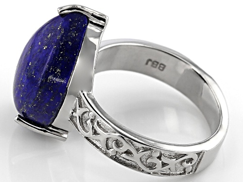 16x10mm Free-Form Cabochon Lapis Lazuli Rhodium Over Sterling Silver Solitaire Ring - Size 8