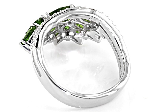 2.14ctw Marquise And Pear Shape Chrome Diopside With .03ctw Zircon Rhodium Over Silver Ring - Size 9