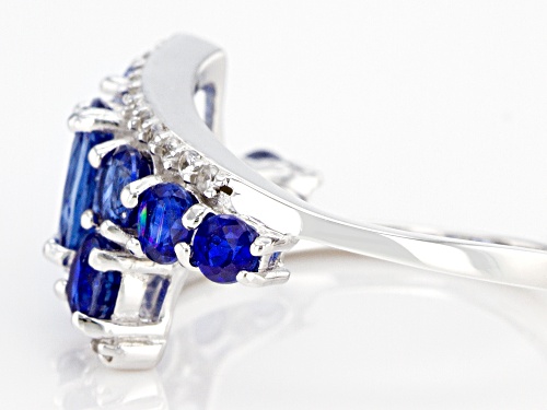 3.14ctw Oval & Round Kyanite With .35ctw Zircon Rhodium Over Sterling Silver Bypass Ring - Size 8