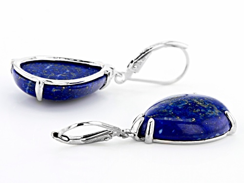 20x15mm Pear Shape Lapis Lazuli Rhodium Over Sterling Silver Dangle Earrings