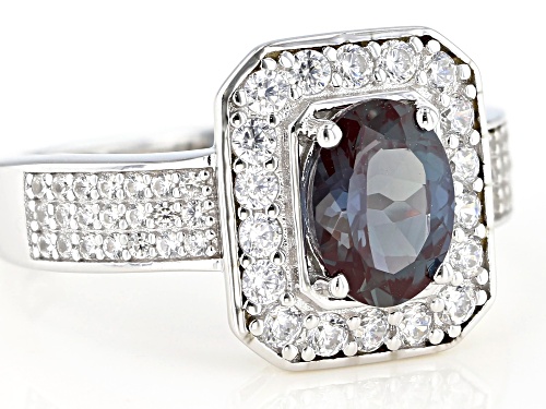 1.23CT OVAL LAB ALEXANDRITE WITH .57CTW WHITE ZIRCON RHODIUM OVER STERLING SILVER RING - Size 9