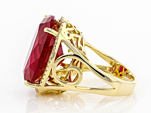 21.34ctw Oval Lab Created Ruby With .39ctw White Topaz 18k Gold Over Silver Ring - Size 7