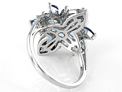 1.63ctw Marquise & Round London Blue, 1.38ctw Pear Shape Swiss Blue Topaz Rhodium Over Silver Ring - Size 9