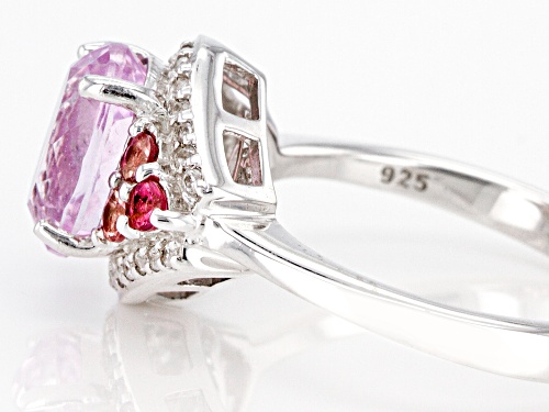 2.13ct Kunzite with .20ctw Pink Tourmaline & .15ctw White Zircon Rhodium Over Sterling Silver Ring - Size 7
