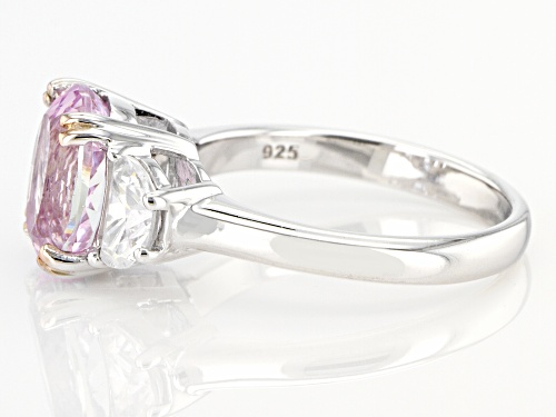 3.05ct Oval Kunzite & 1.19ctw Crescent Shape White Zircon Rhodium Over Sterling Silver 3-Stone Ring - Size 8