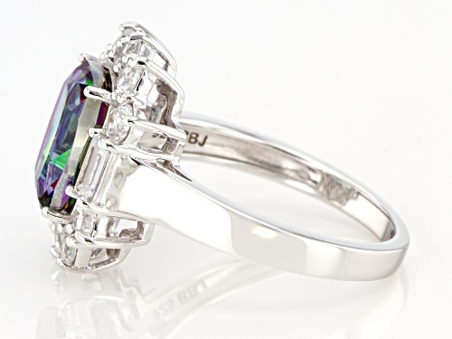 2.89CTW MYSTIC FIRE(R) GREEN TOPAZ, 1.41CTW WITH WHITE ZIRCON RHODIUM OVER SILVER RING - Size 8