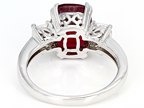 3.90ct Mahaleo® Ruby with 1.04ctw Strontium Titanate Rhodium Over Sterling Silver Ring - Size 9