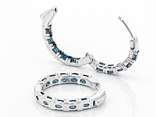 3.40ctw Oval Teal Chrome Kyanite Rhodium Over Sterling Silver Inside/Out Hoop Earrings