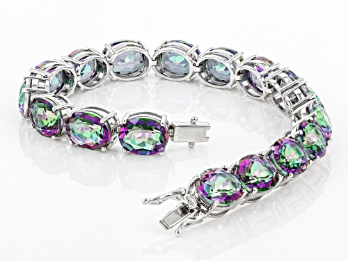 35.11ctw Oval Multi-Color Quartz Rhodium Over Sterling Silver Bracelet - Size 8