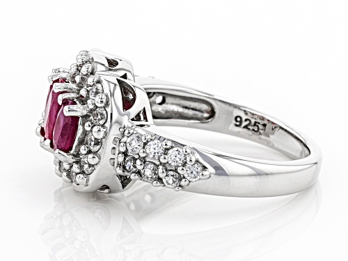 1.07ctw oval BURMESE RUBY WITH .54ctw WHITE ZIRCON RHODIUM OVER STERLING SILVER RING - Size 7