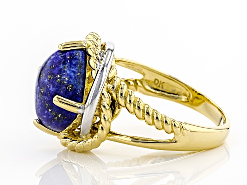 11mm Square Cushion Lapis Lazuli Solitaire, Rhodium & 18k Yellow Gold Over Silver Two-Tone Ring - Size 9
