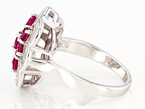 1.91ctw Oval Burmese Ruby with .47ctw Round White Zircon Rhodium Over Sterling Silver Ring - Size 9