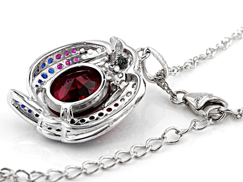 5.57ctw Lab Ruby, Lab Blue Spinel and White Zircon Rhodium Over Silver Eagle Pendant with Chain