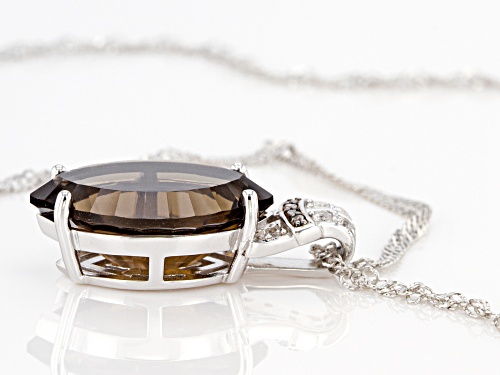 6.90ctw Smoky Quartz, White Zircon & .02ctw 4 Diamond Accent Rhodium Over Silver Pendant w/Chain