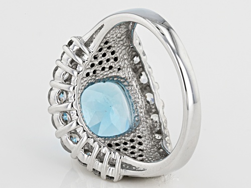 4.12ct Square Cushion Glacier Topaz™, .14ctw Blue Diamonds And 1.35ctw White Zircon Silver Ring - Size 5