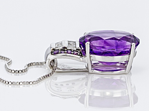 7.12ct Oval and .12ctw Moroccan Amethyst With .27ctw Topaz Silver Pendant With Chain