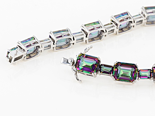 37.81ctw 10x8mm And 6x4mm Emerald Cut Multicolor Quartz Rhodium Over Sterling Silver Bracelet - Size 8