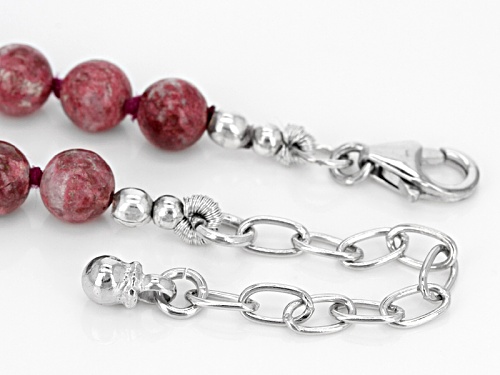 6mm Round Norwegian Thulite Bead Sterling Silver Knotted Strand Necklace - Size 18